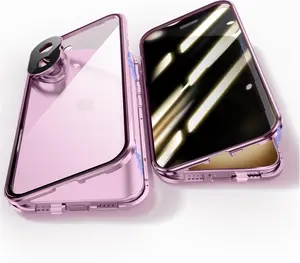 Anti-peep Privacy Screen Clear Back Cover Double-sided Glass Phone Case for iPhone 16 15 14 Plus 13 12 11 Pro Max Metal Bumper