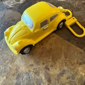 Vintage Yellow Beetle Car Keychain Classic Collectible Automotive Accessory