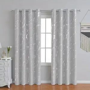 1pc Elegant Silver Color Marble Pattern Blackout Curtain, Modern Simple Style Drapes for Living Room Bedroom High-End Decoration, Home Decoration Curtain