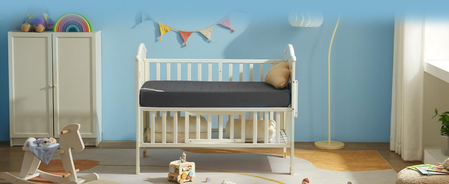 SpringGlowUp【BEDLORE】Luxury Waterproof Crib Mattress Protector – Ultra-Soft, Noiseless & Breathable Toddler Bed Cover. Quilted for comfort, this machine washable pad fits standard 52"x28" cribs—perfect for nursery, bedwetting, and overnight protection.