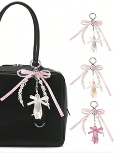 Handmade Ballet Shoe Phone Chain, Keychain For Bags, Ballet Style Jewelry Mini Shoe Satin Keychain, Pink Bead Hanging Decoration Ballet Shoe Keychain, Detachable In Any Combination, Accessory, Personalized Gift For Family And Friends, Bag Hanging