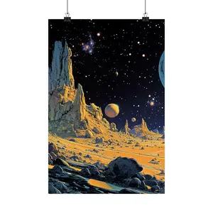 Alien Landscape Cosmic Art Poster, Moebius Inspired Sci-Fi Print, Classic Retro Futurism Wall Art, Aesthetic Space Decor, Unframed Print Only