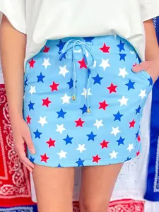 Summer Casual Star Print Beaded Drawstring Short Skirt Pants, Trendy Women's Fashion, Comfortable and Stylish, Perfect for Daily Wear