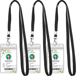 3 Pack Clear ID Badge Holder with Lanyard Black Lanyards with Vertical Waterproof ID Badge Holder for Office, School, Travel