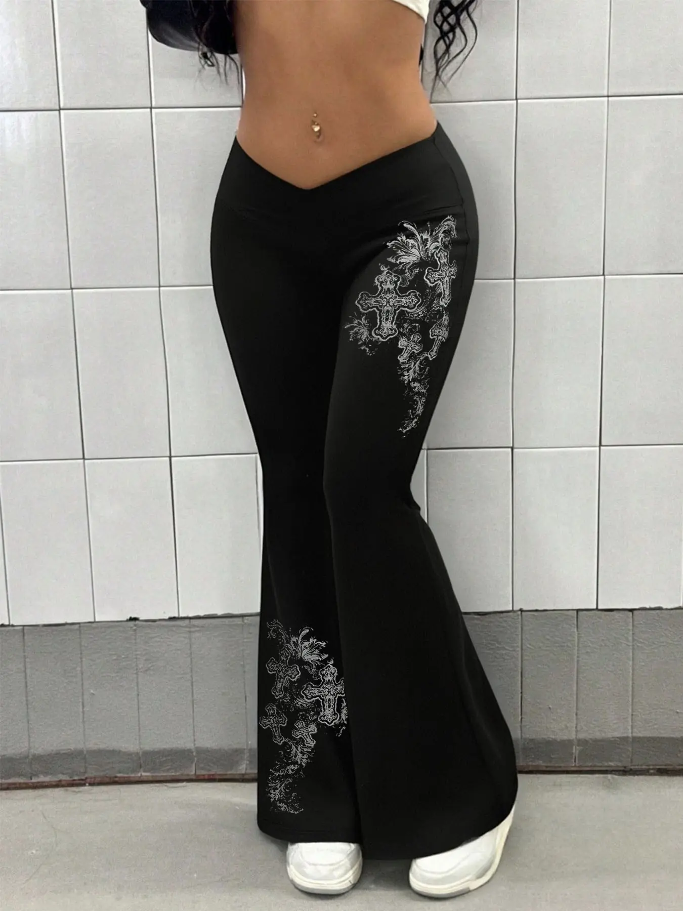 Women's Gothic Flare Pants, Flared, Y2K Retro Style, Streetwear