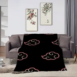 Anime Inspired Red Cloud Flannel Blanket Sasukes N-Narutos Akatsukis Blanket, Ultra Soft Fleece Throw Blanket for Couch Bed Sofa, Cozy Manga Style Home Decor Blanket for Fans, All Season Gift