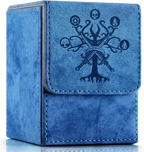 MTG Commander Deck Box with  Dividers, Fits + Single Sleeved Cards, Strong Magnet Magic Gathering Deck Box, PU Leather Trading Card Storage Box for TCG CCG MTG Cards (Navy BlueTree)