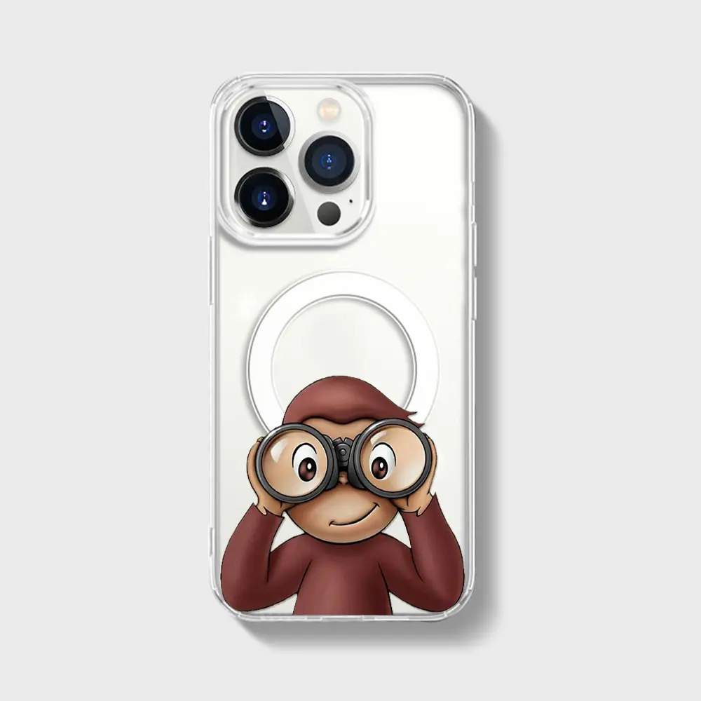 Curious George Magnetic phone case for iPhone 17/16/15/14/13/12/11 Xs Pro Max Plus AIR Case,Compatible with MagSafe,Transparent shockproof protective Classic Children's Book cover