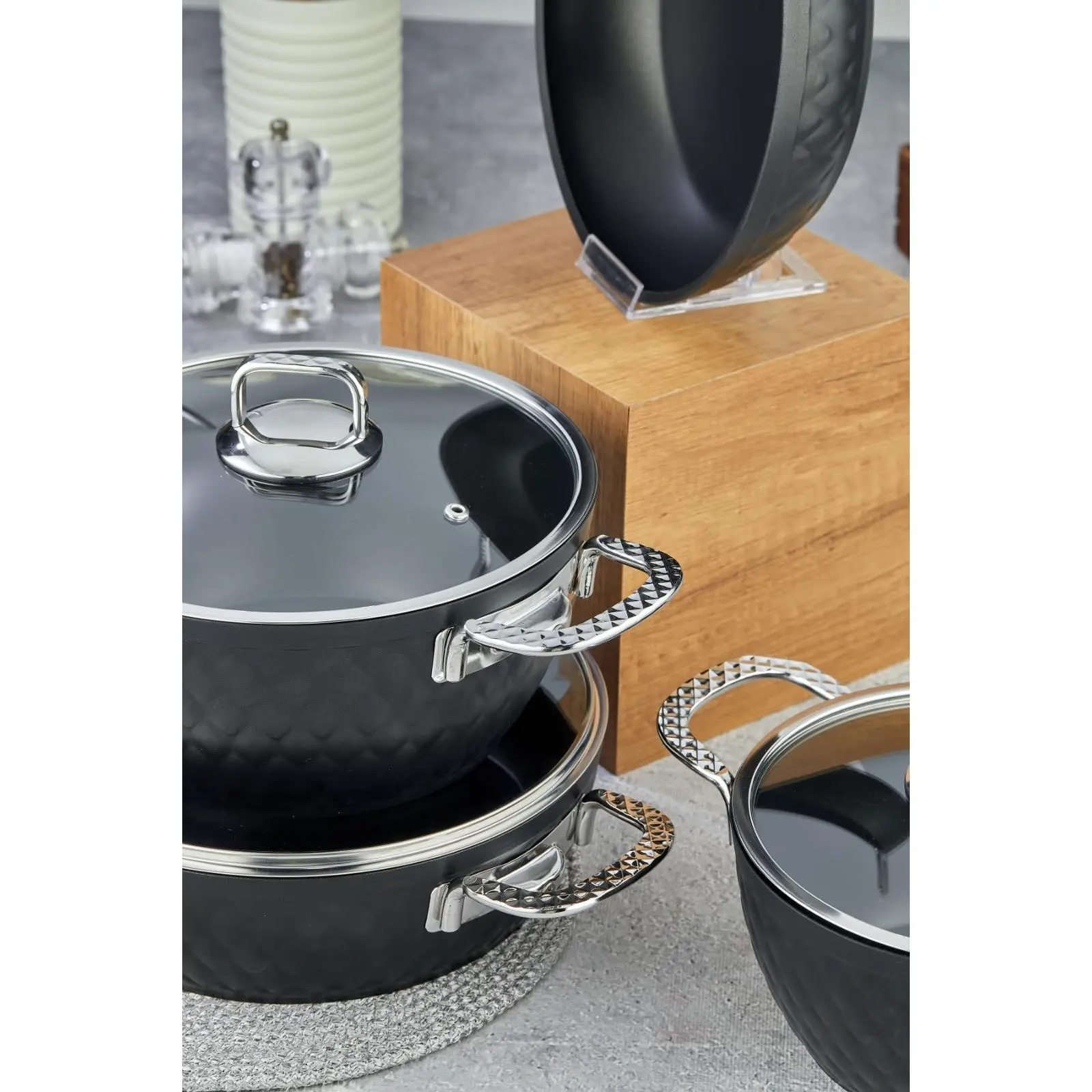 Black Silver Titanium Cookware Set 7 Piece