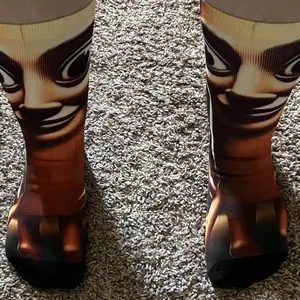 1 Pair Hip Hop Vintage Tung Tung Tung Sahur Brainrot Meme Crazy Men's compression Tube Socks Unisex Harajuku Pattern Printed Funny Novelty Happy Crew Sock