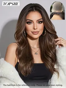 Topshe 13*6 Lace Front Wig, Lace Frontal Wig in Caramel Color, Long Wavy Hair, Deep Wavy Wigs, Everyday Fashion for All Seasons, Perfect for Parties or Casual Wear
