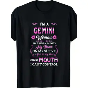 Women'S Gemini Zodiac Graphic T-Shirt - Funny Gemini Woman Traits & Birthday Month (May/June) Design - Casual Round Neck Short Sleeve Tee with Astrological Symbols - Comfortable Casual Attire for Gemini Season Gifts & Everyday Outfits - Funny Gemini