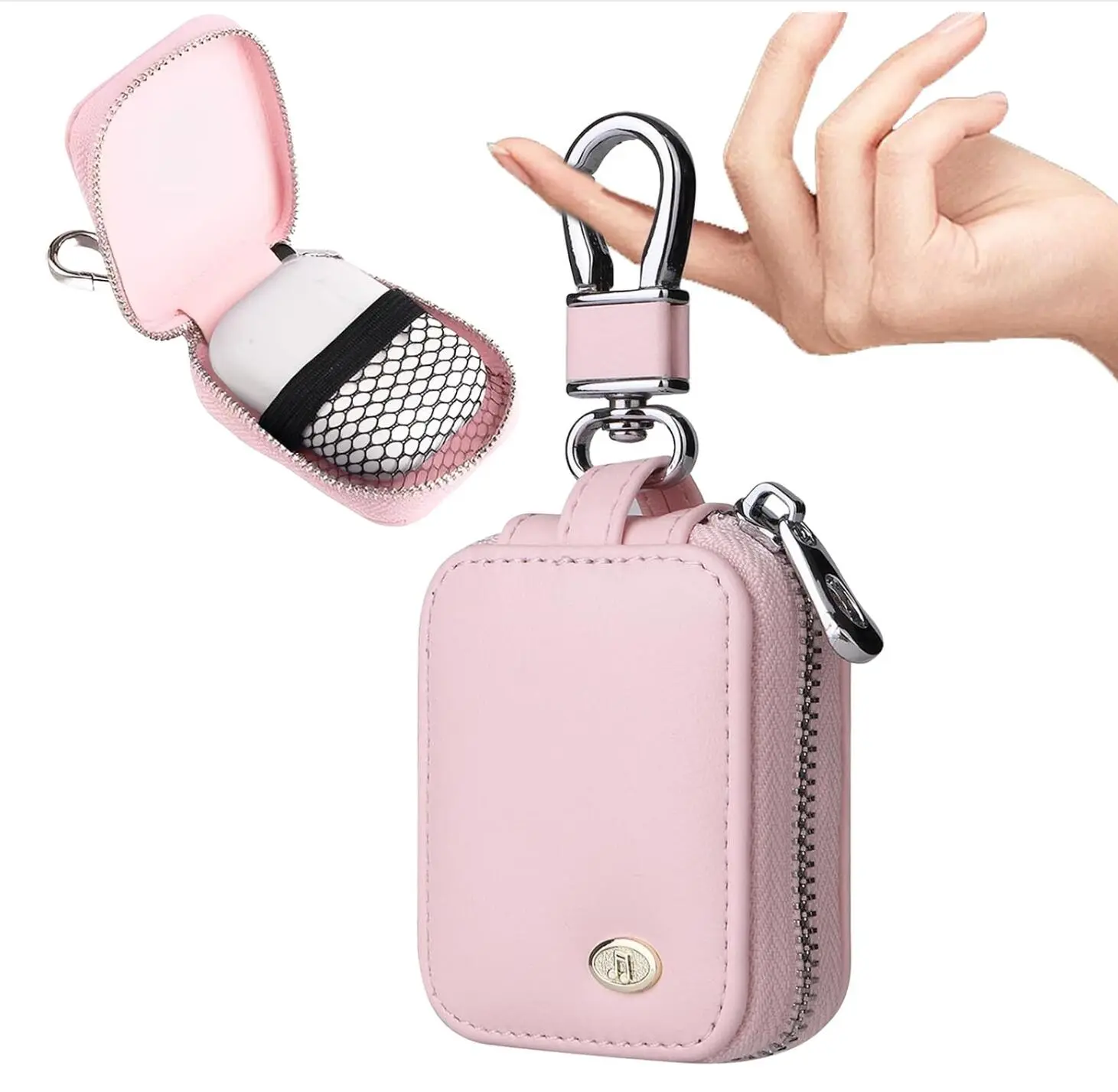Earbud Case, Headphone Storage Case for AirPods 4/1/2/3/Pro 2, PU Leather Zipper Carrying Pouch Earbuds Bag with Keychain, Cell Phone Accessories Organizer with Carabiner for Wired/Wireless Headphones, SD Memory Card