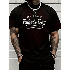 My First Fathers Day T Shirt for Men Black Graphic Tee Fatherhood Gift for New Dad 2023Adult Casual Fashion T-shirts for All Seasons
