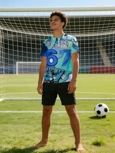 men's short sleeve T-shirt Blue Numbers Robot Design Pattern Print spring and summer 3D printing athleisure friend fitness bold pattern summer America men's soccer jersey