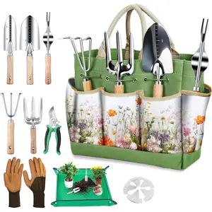 Gardening Tools Set for Women 29Pcs Heavy Duty Garden Hand Tools Set with Floral Tote Bag Rust-Proof Garden Tool Kit Supplies Gardening Esssential Garden Gifts for Mothers Day Mom Beginner