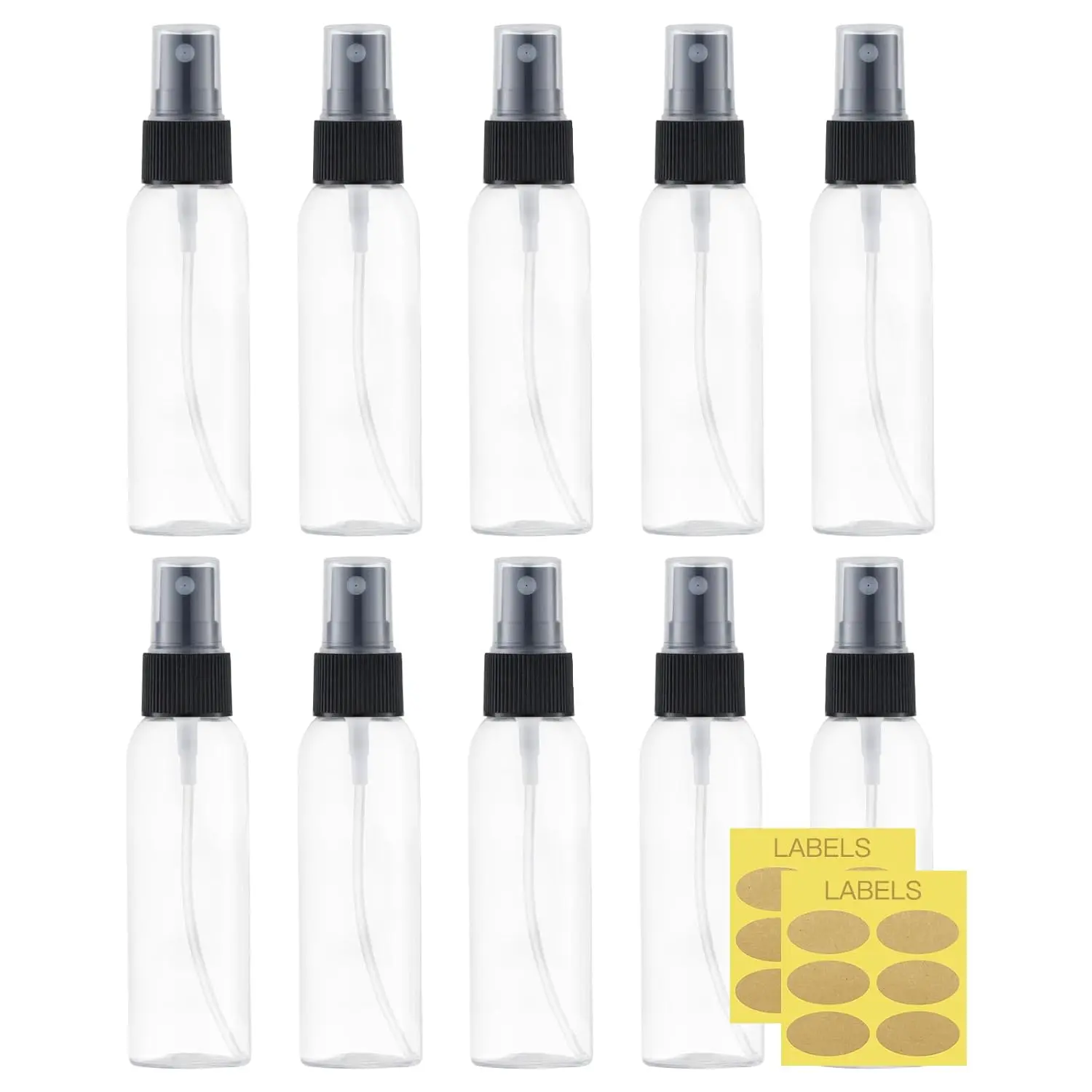 2oz Small Spray Bottle (10 Pack) Plastic Mini Fine Mist Atomizer,  Sprayer for Travel Perfume, Cologne,  (Clear, 60ml)