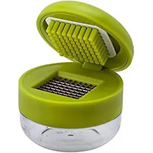 Garlic Press and Chopper with Storage Container, Stainless Steel Blades, Green, Kitchen Utensils