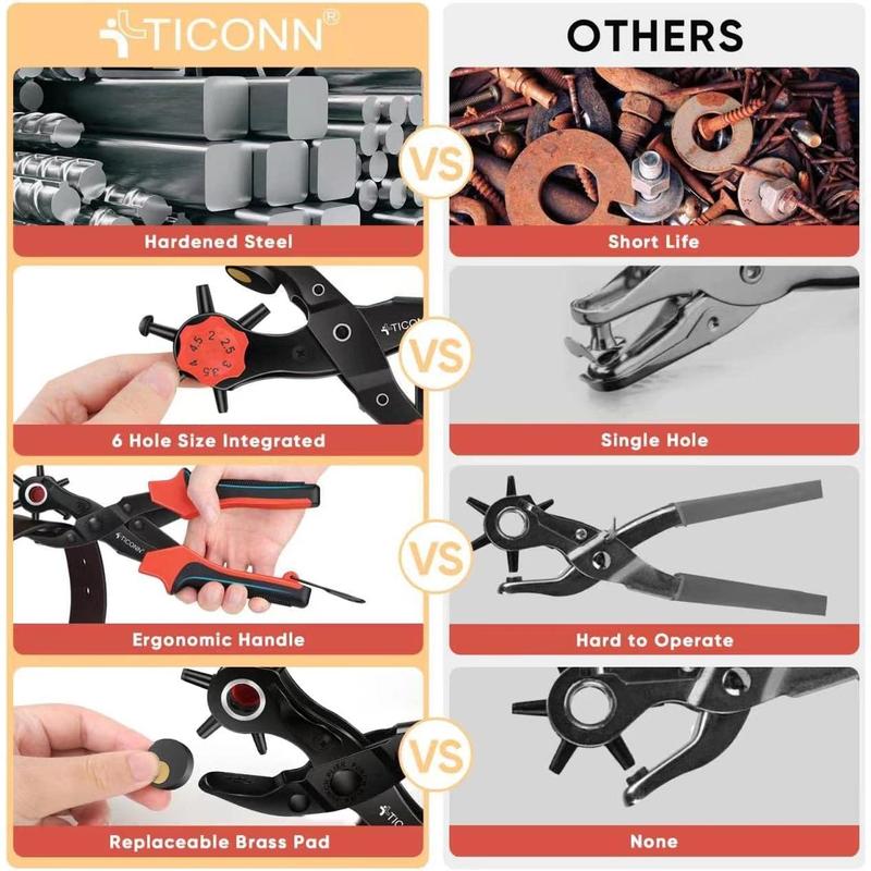 Leather Hole Punch Tool Set, Heavy Duty Multi-Size Hole Puncher Tool for Belts, Watch Bands, Plastic, Fabric