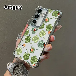 Phone Case Compatible with Samsung Galaxy S23 Ultra S24 Plus S25 S22+ FE Edge Ladybug Clover Dream Pattern Electroplating Transparent Silicone Drop-proof Protective Cover