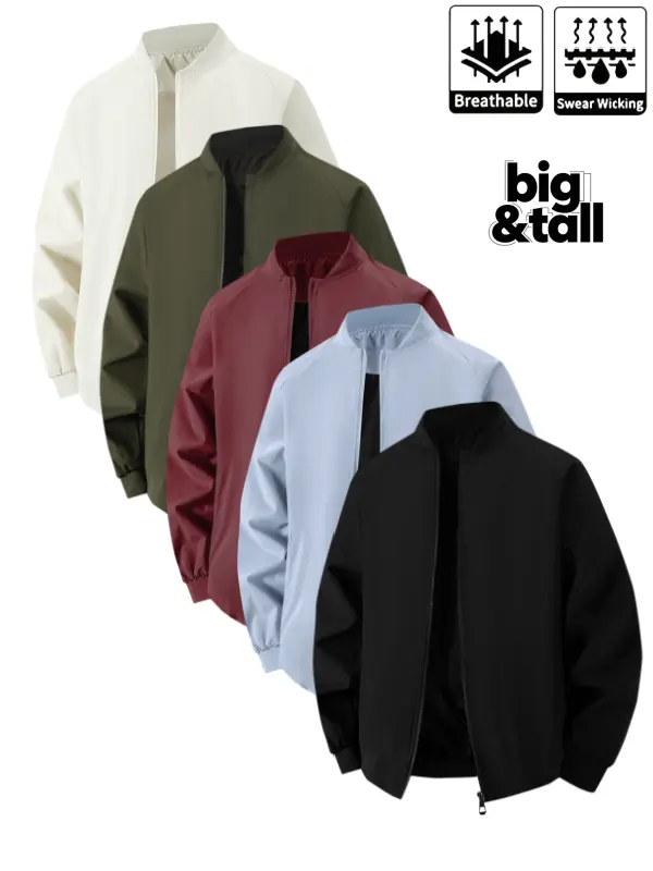 Men's Big & Tall Bomber Jacket Stand Collar Zip Up Lightweight Windbreaker Multi Color Value Pick Breathable Sweat Wicking Loose Fit Casual Windproof Outerwear for Tall Big Men Daily Commute Spring Fall