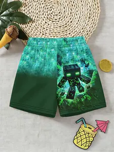Boys' Fashion Casual Beach Pants, All over Print, Fitted Short Swimwear, Swimwear Shorts, Perfect Gift, Suitable for All Seasons