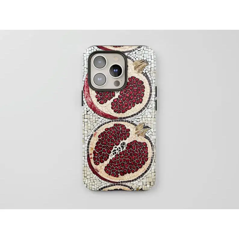 Pomegranate Mosaic Phone Cases, Spanish Summer, Coastal Aesthetic,Cover for iphone 17 phone case 16 pro max 15 Plus 14 13 12 11 and Samsung S26Ultra S25Plus S24 S23 S22 Cute,clear,military-grade,high-end,durable,shockproof,and drop-resistant 2-in-1 glossy