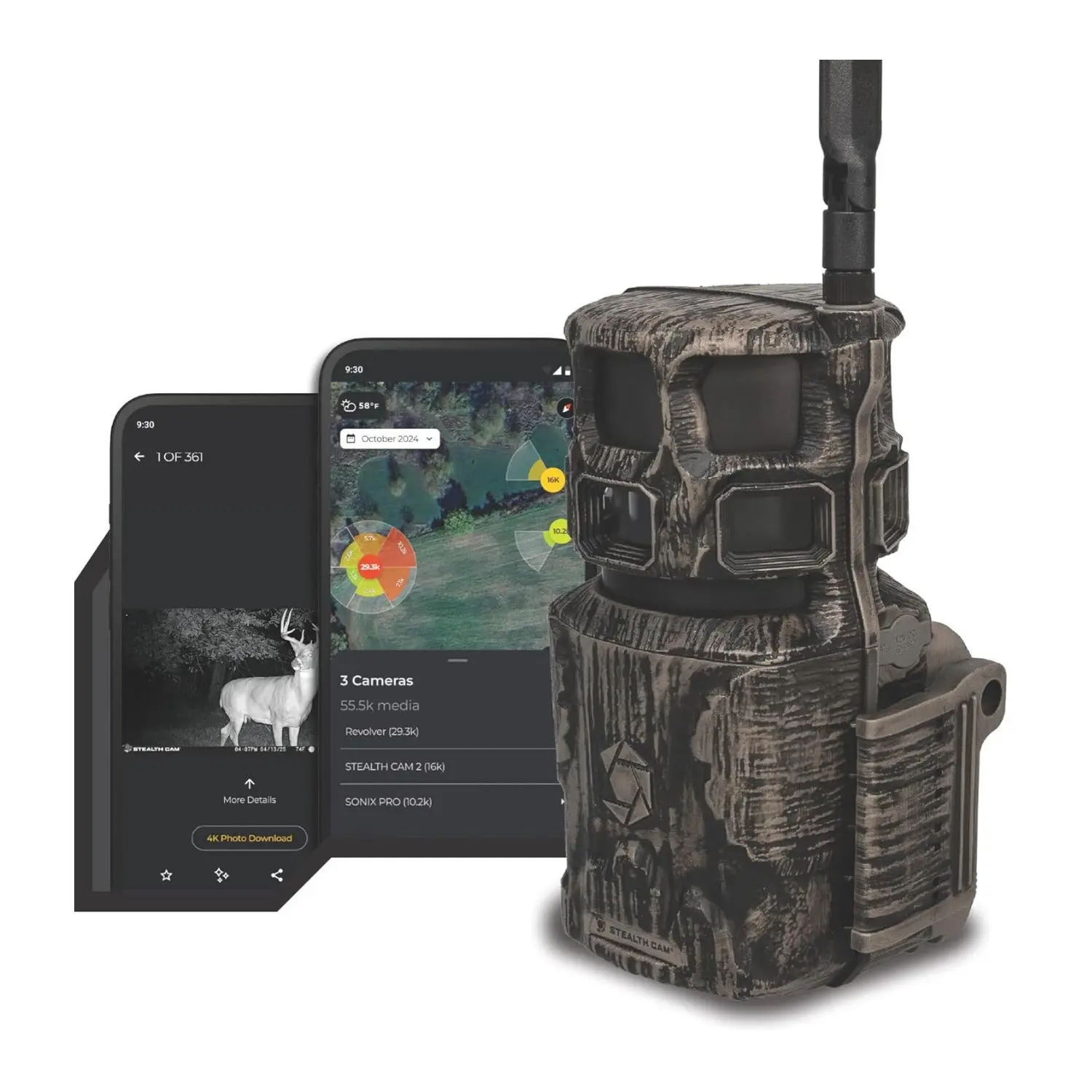 Stealth Cam Revolver Pro 3.0 360-Degree Cellular Trail Camera for Outdoor Sports, with Rack Alert, Simultaneous Capture, Smart Image Capture, Dual-Core CPU