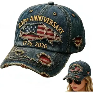 USA 250th Anniversary Distressed Casual Cap,250 Anniversary USA hat 1776-2026 Commemorative Baseball Cap,Traditional American Tribute Hat Gift Honoring Patriots & Veterans Blue Patriotic Trucker Cap Denim Hat