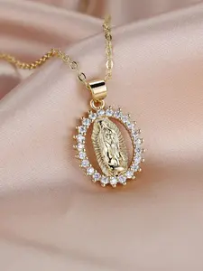 Trendy Exquisite Hollow Out Design Artificial Zircon Inlaid Pendant Necklace for Women, High End Necklace, Elegant Charm Necklace for Party, Daily Decor, Statement Religious Necklace