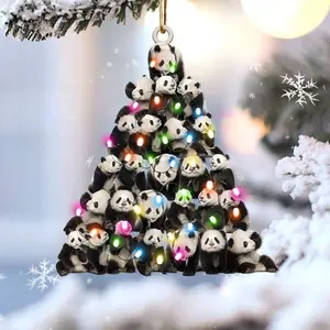 Panda Christmas Tree Shaped Ornament For Panda Lovers 2D Flat Acrylic Ornament