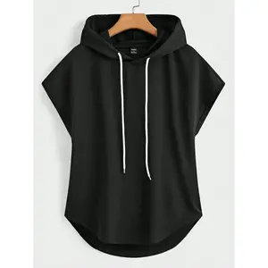 Men's Drawstring Casual Street Wear Era Plain Hooded Jersey Sleeveless Tank Top For Summerback To School, Gym