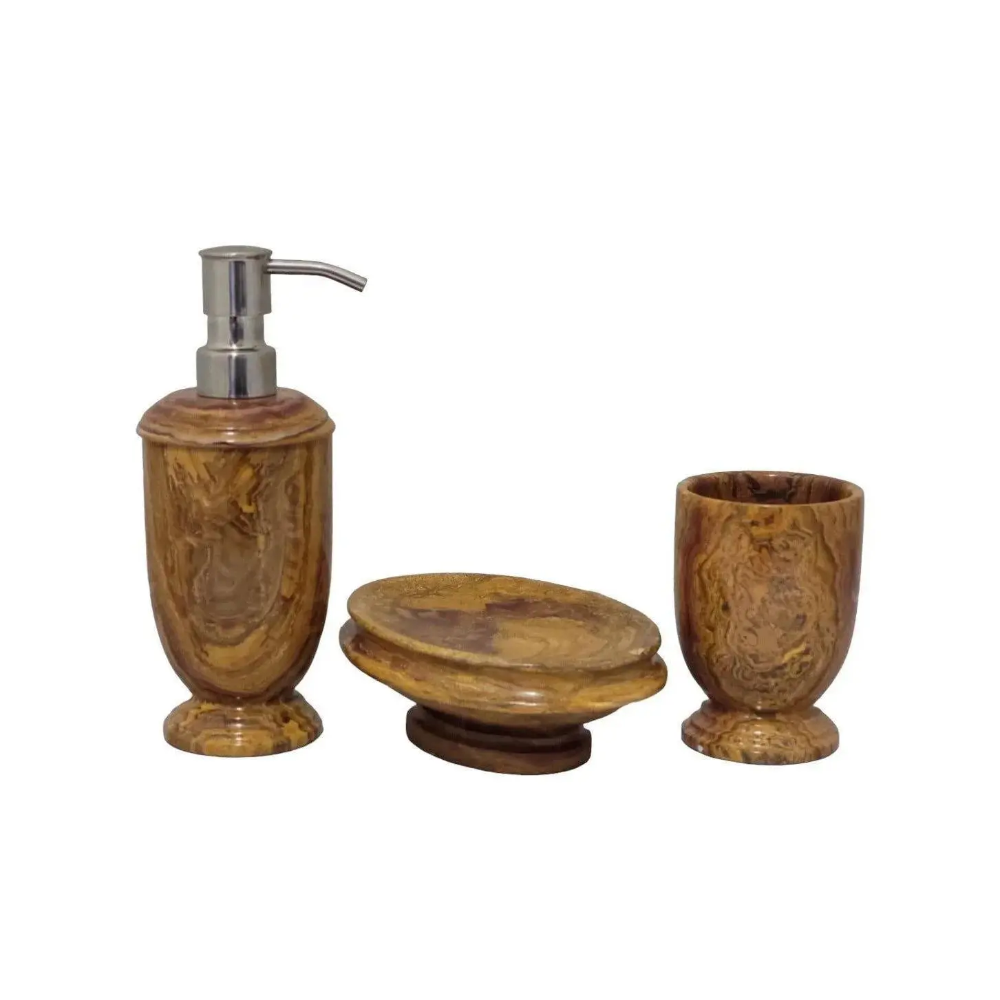 Multi Brown Onyx 3-Piece Bathroom Accessory Set