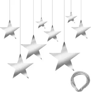 24 count  Cardboard Stars  Stars Cutouts for Party Decoration 4 Sizes Glitter  Cardboard with Nylon String Double Printed Paper  Decorations for Wedding Wall Decor