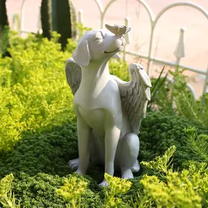 Vintage Angel Dog Memorial Statue, Resin Butterfly Wing Dog Sculpture, Pet Loss Tribute, Outdoor Garden Cemetery Marker, Garden Sculptures, Animal Statue