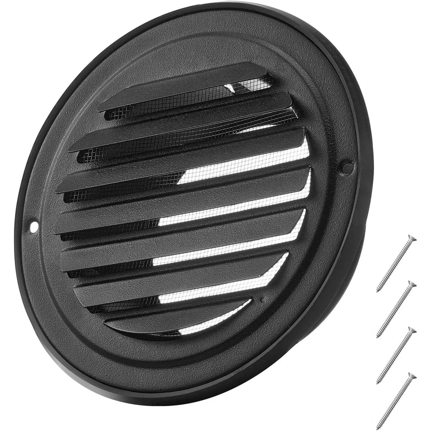 VEVOR 4 inch Wall Vent Cover, Louvered Round AC Vent Gable Cover, Premium Stainless Steel & with Built-in a Protection Screen, for House,Bathroom,Garage,Kitchen,Basement (2 Pack, Black)
