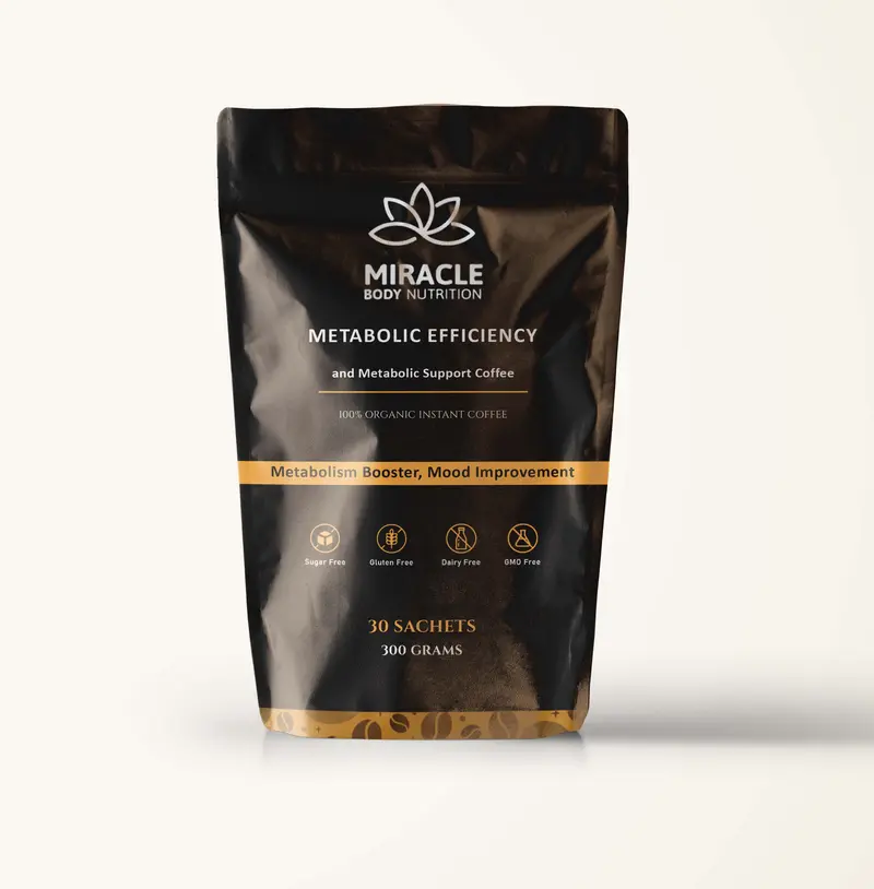 Miracle Body Nutrition Coffee - 100% Organic Metabolic Support Blend for Gut Health & Energy Boost - 30 Sachets 300 Grams
