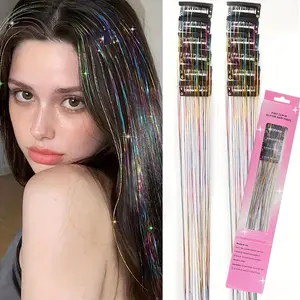 Clip in Hair Tinsel, Pack of 12 Pcs 20 Inch,Glitter Tinsel Hair Extensions 20 Inches, Festival Tinsel Fairy Hair Extension Party Dazzle Hair Accessories Strands Kit for Women Girls Kids