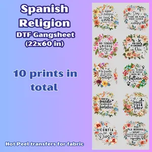 G13 Spanish Religion Sayings DTF Gang Sheet for Shirts