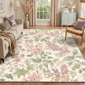 【Deals For You Days】GENIMO Machine Washable Area Rug Non Slip Floor Carpet Pet Friendly Soft Rug for Living Room Bedroom Kitchen Hallway Home Home Essentials,ARF1373-LINEN BLOOM