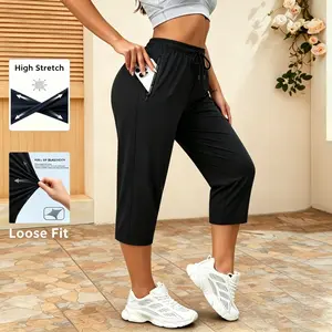 Women’s summer fashion casual solid-color capris pants with drawstring waist and zippered pockets; simple and versatile. Quick-dry athletic capris for outdoor running and training; suitable for daily commuting, weekend leisure, and outdoor sports. summerw
