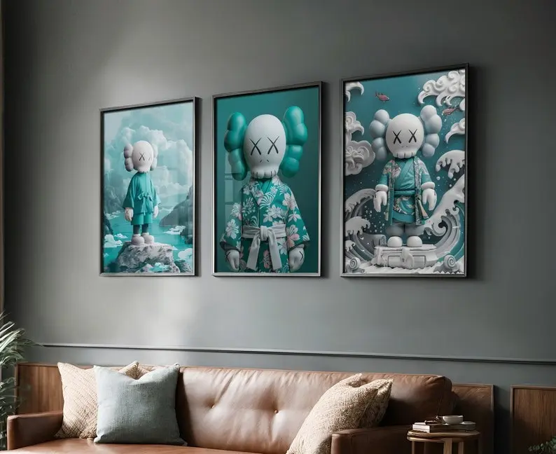 Turquoise KAWS Poster Set Of 3, Printables Minimalist Hypebeast Kaws Figure Poster, Kaws Poster Print, Hypebeast Figure, Graffiti Kaws Decor Wall