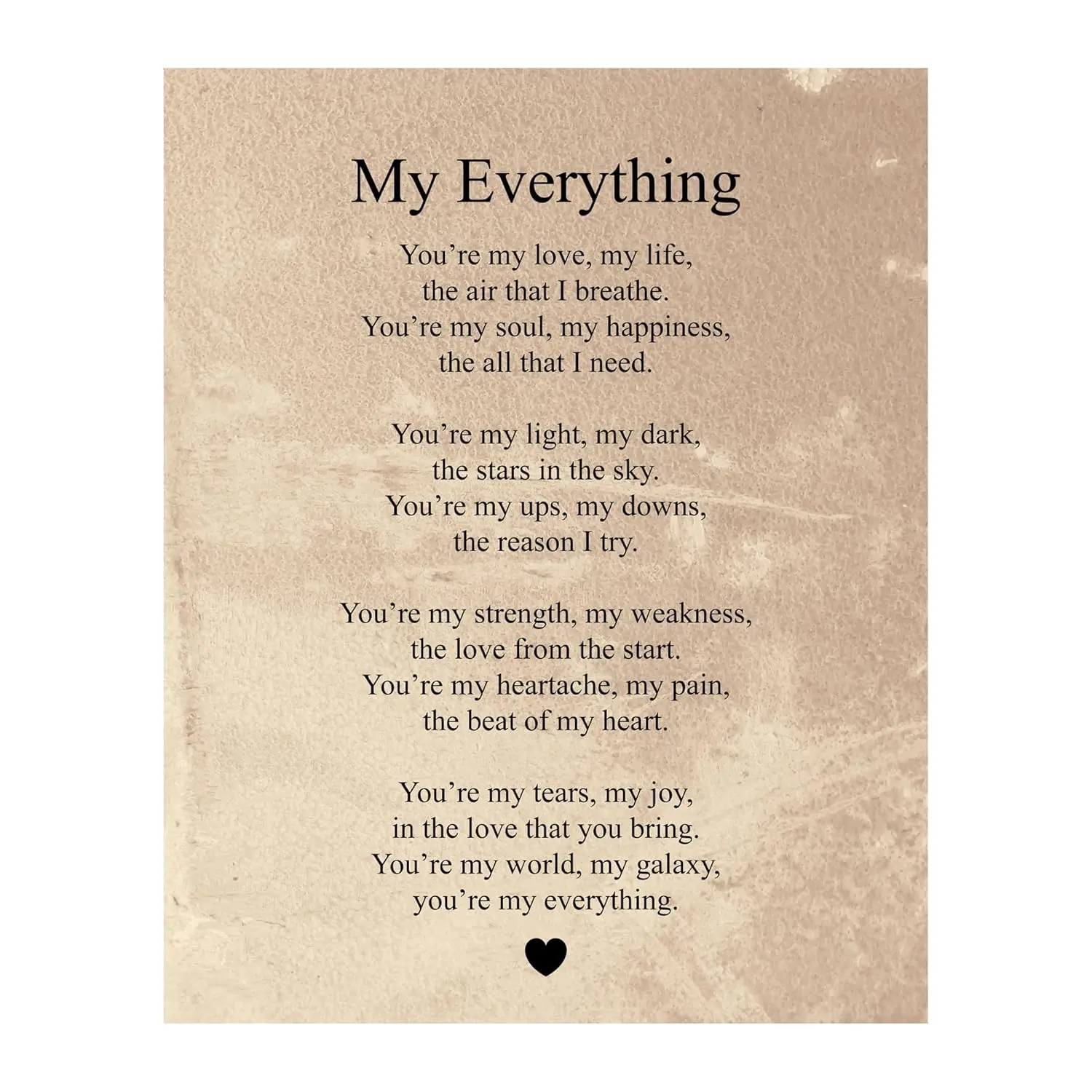 You're My Everything- Distinctive Love & Marriage Poem Wall Art Print- Distressed Parchment Design- Ideal Spiritual Gift for Home Decor, Spouse (Unframed, 8 x 10 inches) Room Poster Ornaments Artistic Decoration Photo