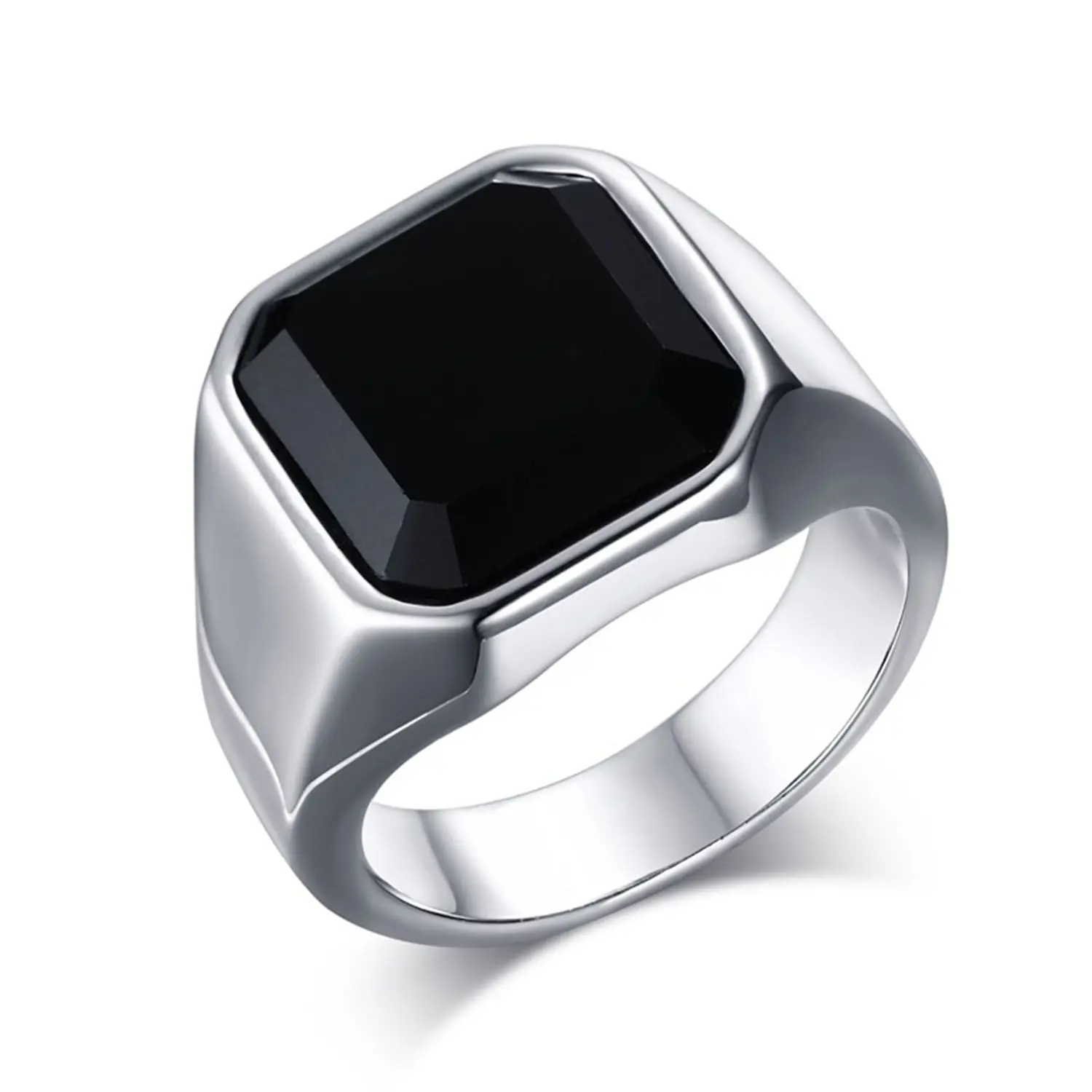 OIDEA Corrosion-Proof Stainless Steel Male Wide Band Wedding Ring - 1.4cm Wide, Refined Onyx Inlay, Polished Finish, Elegant Fashion Ring for Wedding Gift, Elegant Fashion Rings