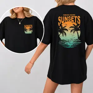 Forever Chasing Sunsets Beach Sunset Graphic Front And Back Print T Shirt