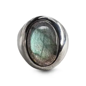 Natural Labradorite Ring | Size 7.5 Sterling Silver Signet |  Statement Ring