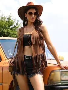 INSPIRE CHIC Fringe Vest for Women Costume Faux Suede Tassel Sleeveless Outerwear Country Western Outfits