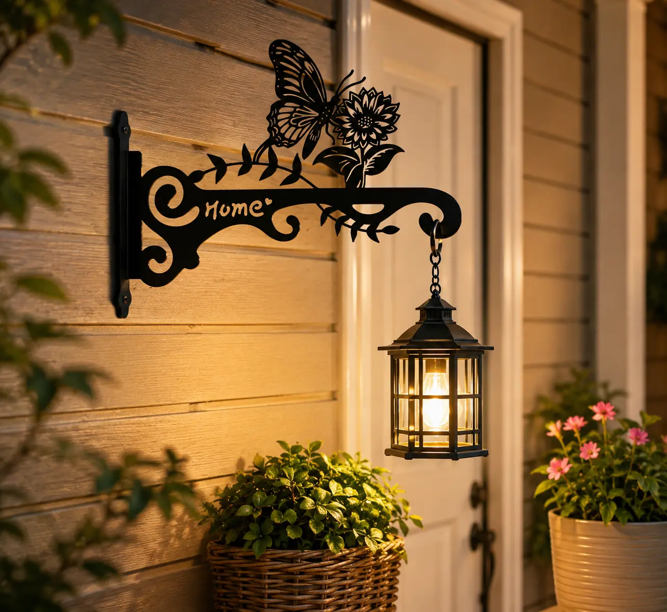 2-pack Home Decorative iron wall bracket hanging hook butterfly and Flower Design for Outdoor Lanterns and Plants