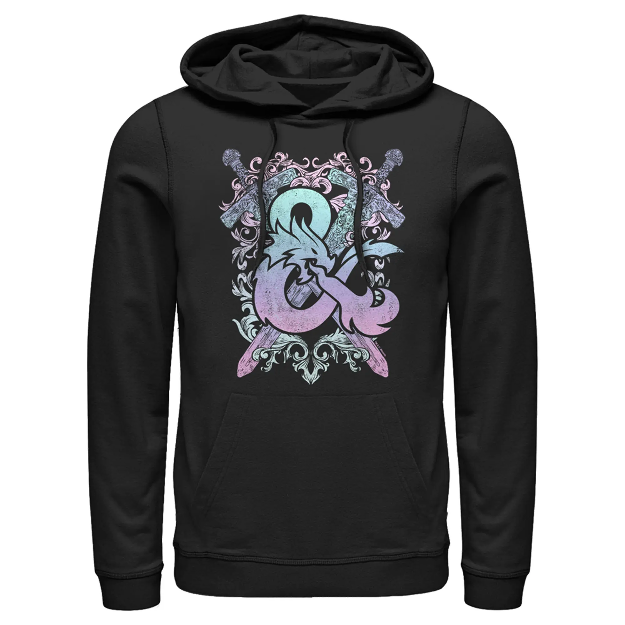 Men's Dungeons & Dragons Pastel Rainbow Sword & Fire Logo Pull Over Hoodie