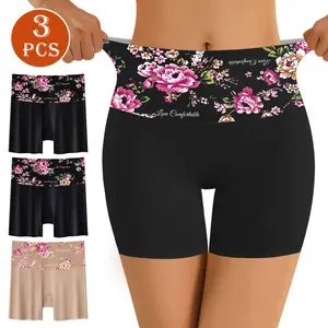 QUASTI 3-Piece High-Waisted Elegance Shaping Women's Shorts, Printed Patchwork Design, Soft and Silky, Shaping Sports Shorts, Lifts Hips and Tummy Style, High-Elasticity, Breathable, Everyday Essential panties, Womenswear Sizes S-XXL